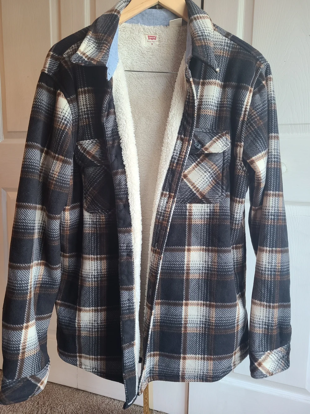 Levi's Black, Brown & Cream Plaid Sherpa-Lined Shirt Jacket